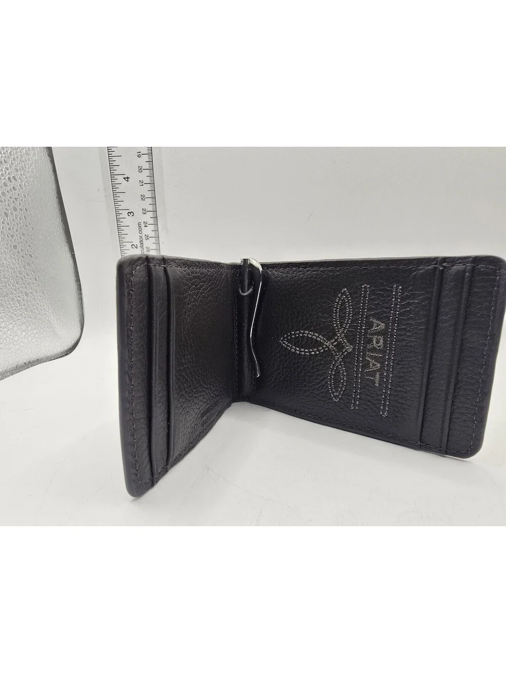 Ariat® Men's Floral Embossed Ostrich Brown Bi-Fold Wallet W/ Money Clip